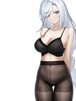 Blue-haired beauties drawn in black tights without panties