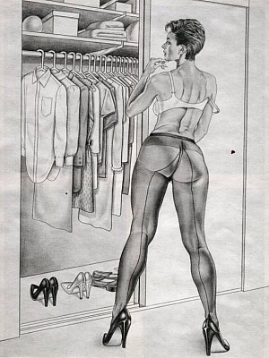 Retro pencil drawings of girls in pantyhose